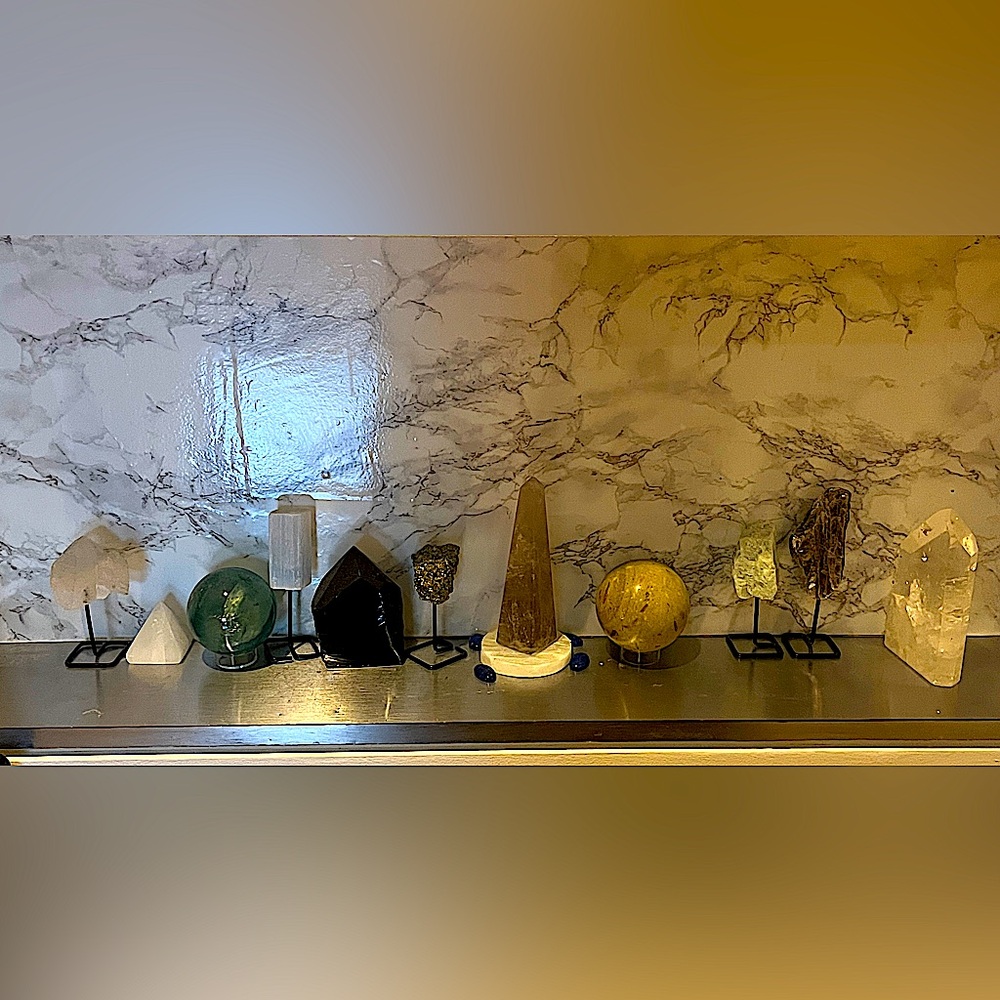 crystals for sale… $9 for each of the ones in stand, spheres, points, more!
